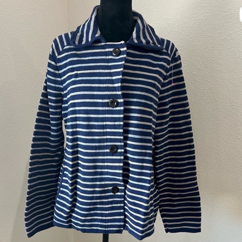Coldwater Creek Striped Blue and White women’s Pea Coat